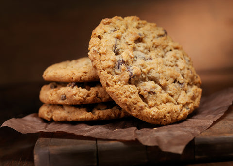 Stack of crispy oatmeal raisin cookies