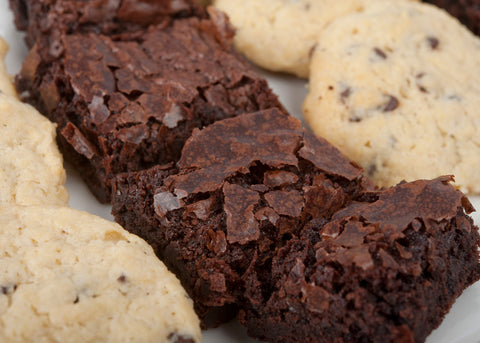 Close-up view of cookies and brownies